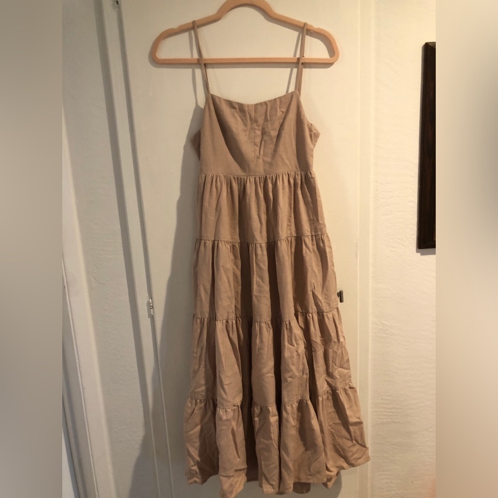 Petal and Pup- Beige Tiered Spaghetti Strap Maxi Dress -  Women